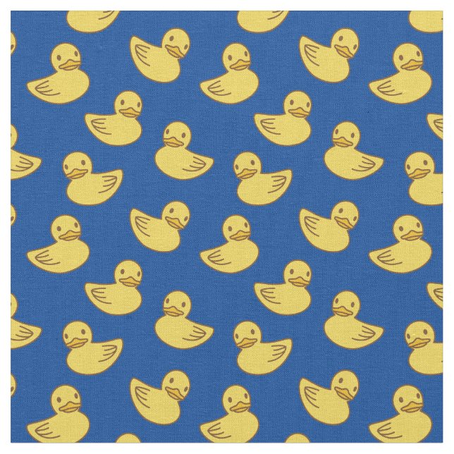 Cute Gult Ducky Mönster Royal Blue Tyg (Närbild)
