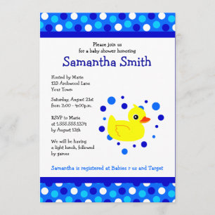 Cute Gult Ducky på Blue Dots Baby Shower Inbjudan
