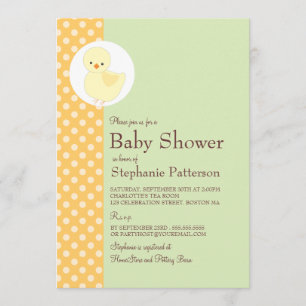 Cute Gult Ducky Polkadot Baby Shower Tea Party Inbjudningar