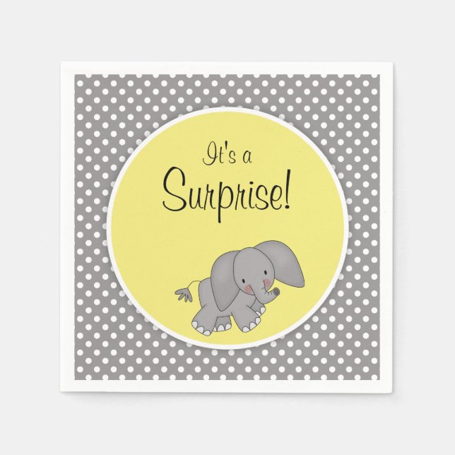 Cute Gult Elephant Gender Neutral Baby Shower Pappersservett (Framsidan)