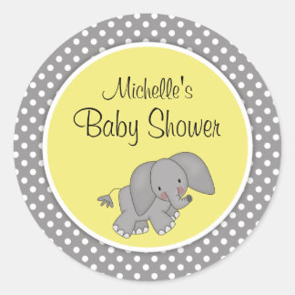 Cute Gult Elephant Gender Neutral Baby Shower Runt Klistermärke