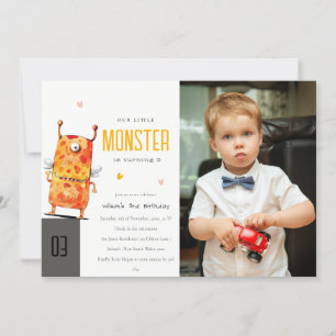 Cute Gult en Eyed Monster Kids Photo Birthday Inbjudningar