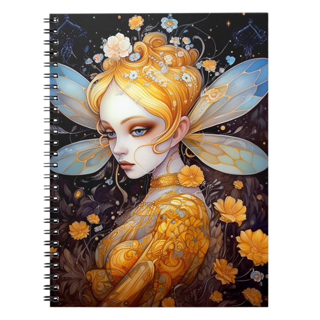 Cute Gult Fairy Fantasy Art Anteckningsbok (Framsidan)