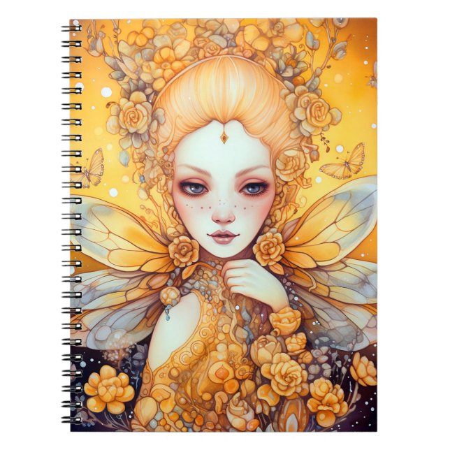 Cute Gult Fairy Fantasy Art Anteckningsbok (Framsidan)