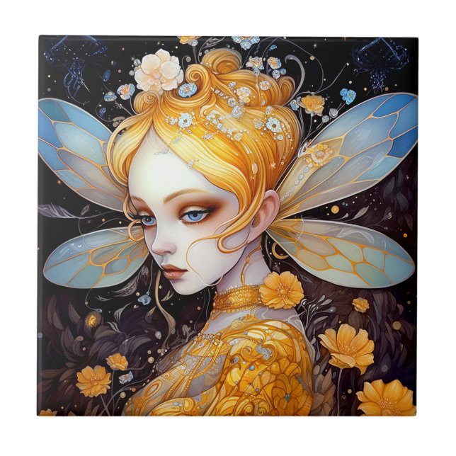 Cute Gult Fairy Fantasy Art Ceramic Tile Kakelplatta (Framsidan)