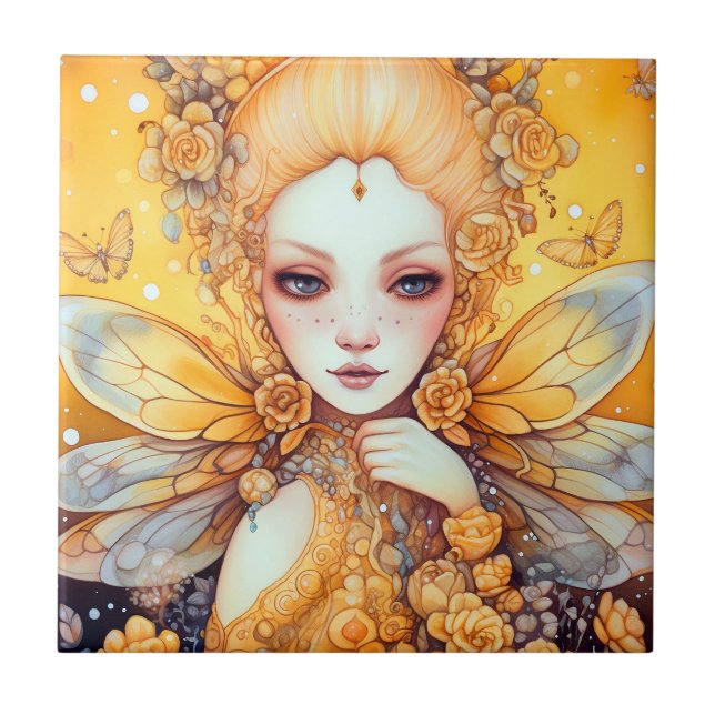 Cute Gult Fairy Fantasy Art Kakelplatta (Framsidan)