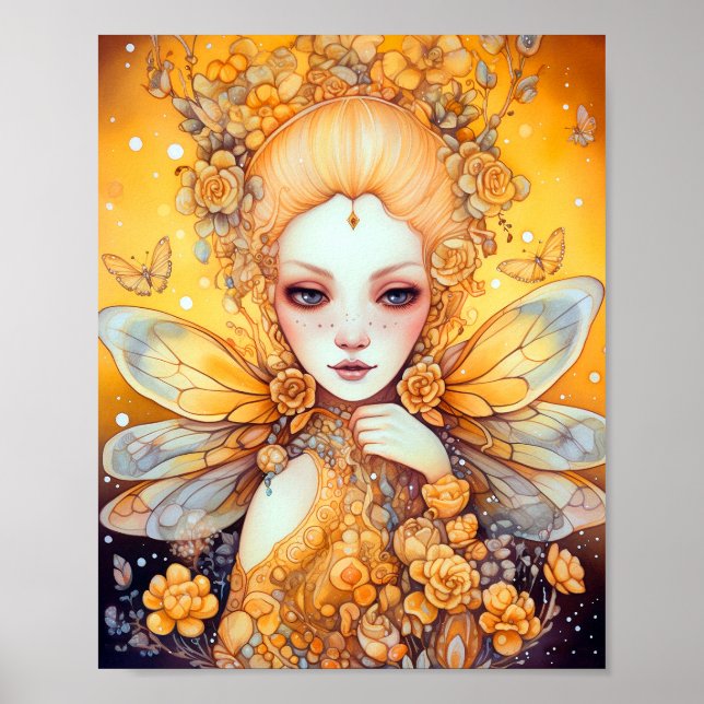 Cute Gult Fairy Fantasy Art Poster (Framsidan)