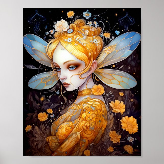 Cute Gult Fairy Fantasy Art Poster (Framsidan)