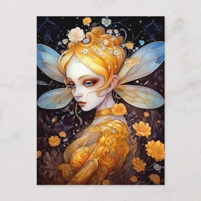 Cute Gult Fairy Fantasy Art Vykort (Framsida)