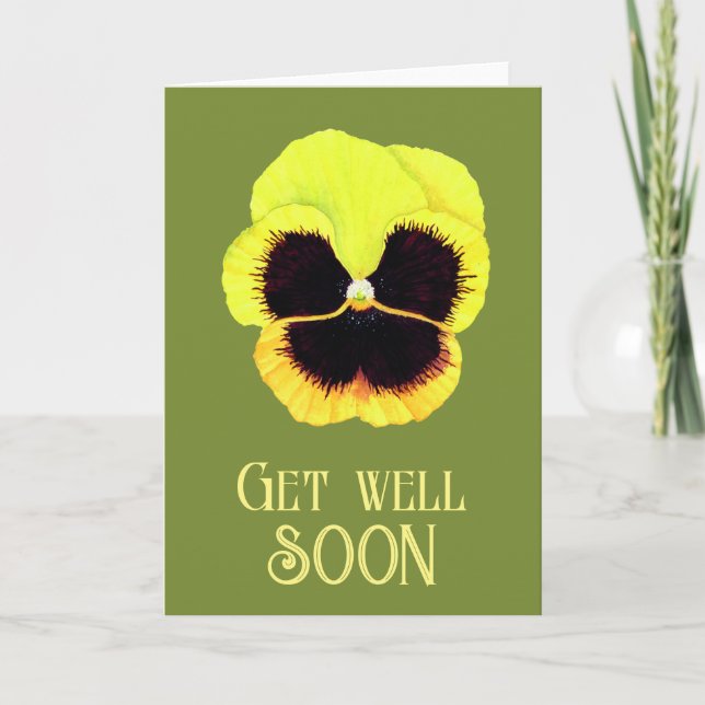 Cute Gult Flower Watercolor Pansie Get well Kort (Framsida)