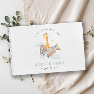 Cute Gult Flygplan Giraffe Stars Cloud Birthday Gästböcker