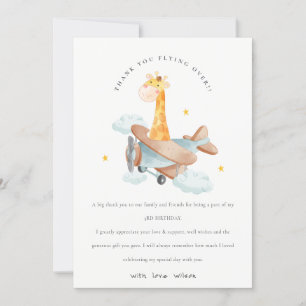 Cute Gult Flygplan Giraffe Stars Cloud Birthday Tack Kort