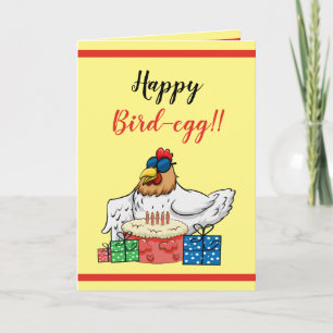 Cute Gult Funny Chicken Cake and Gifts Birthday Kort