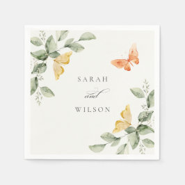 Cute Gult Garden Foliage Butterflies Bröllop Pappersservett