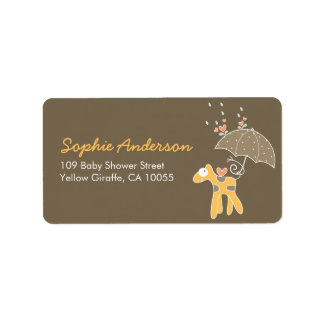 Cute Gult Giraffe & Parbrella Baby Shower Adress Adressetikett