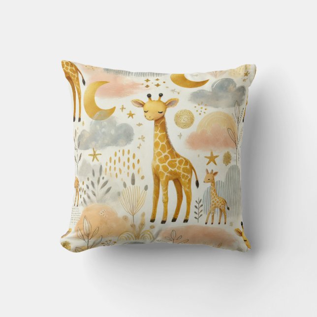 Cute Gult Giraffe Warm Baby Nursery Pillow Kudde (Framsida)