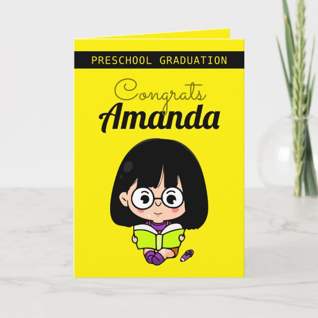 Cute Gult Girl Preschool Studenten Kort (Framsida)