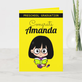 Cute Gult Girl Preschool Studenten Kort