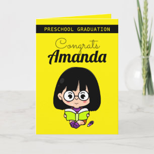 Cute Gult Girl Preschool Studenten Kort