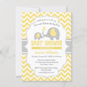 Cute Gult Grått Elephant Neutralt Baby Shower Inbjudningar