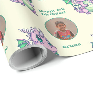 Cute Gult Grönt Chibi Dragon Anpassningsbar Photo  Presentpapper