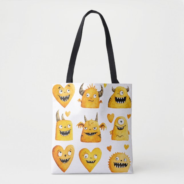 Cute Gult Halloween Monsters Tygkasse (Framsida)