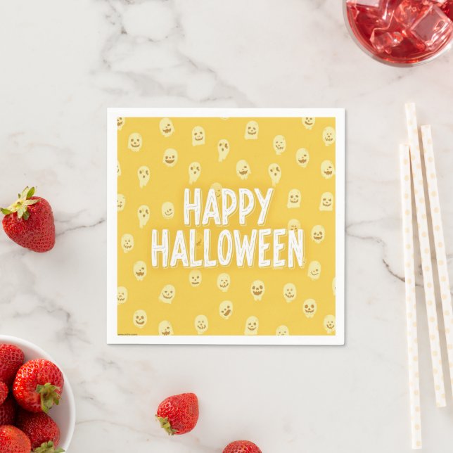 Cute Gult Halloween Napkins med Spöken Pappersservett (Insitu)