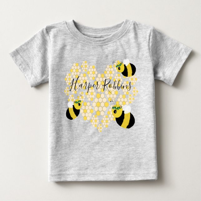 Cute Gult Honeycomb Heart honey Bee Baby Gift T Shirt (Framsida)