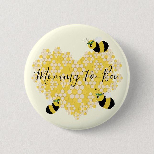 Cute Gult Honeycomb Heart Mamma to Bee Baby Shower Knapp (Framsida)