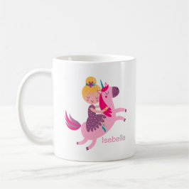Cute Gult Hred Girl Riding på Unicorn Kaffemugg