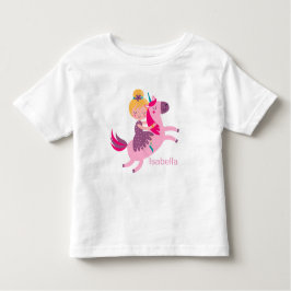 Cute Gult Hred Girl Riding på Unicorn T Shirt