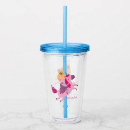 Cute Gult Hred Girl Riding på Unicorn Take Away Mugg