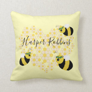 Cute Gult Humla Honeycomb Heart Baby Room Kudde