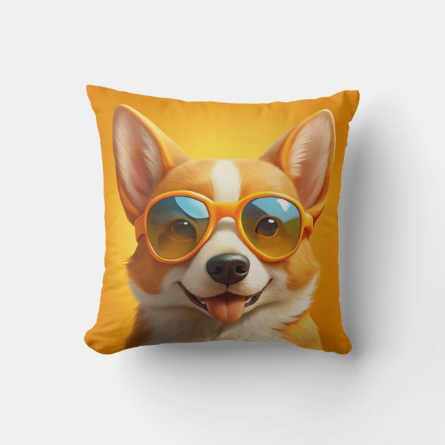 Cute Gult hund med solglasögon Kudde (Framsida)