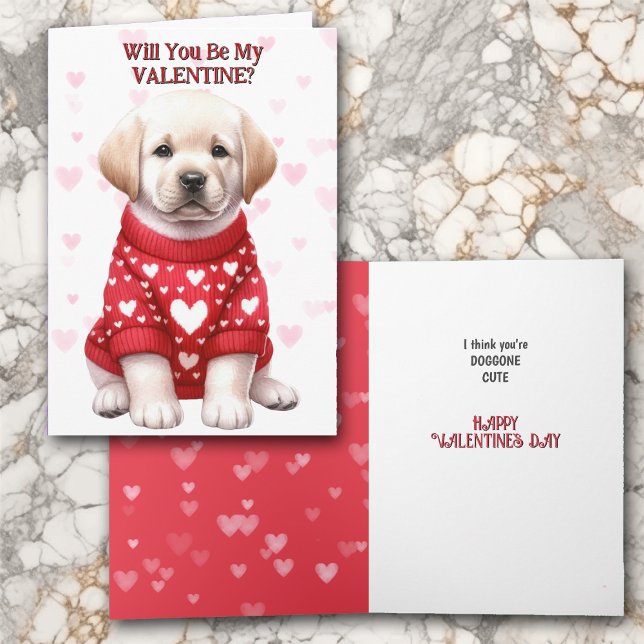 Cute Gult Labrador Retriever Puppy Valentine Helgkort (Skapare uppladdad)