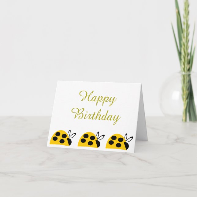 Cute Gult Ladybug Birthday Kort (Framsida)