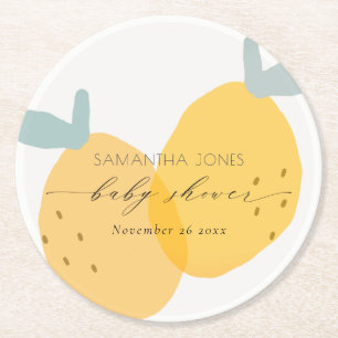 Cute Gult Lemon Fruktig Citrus Baby Shower Underlägg Papper Rund