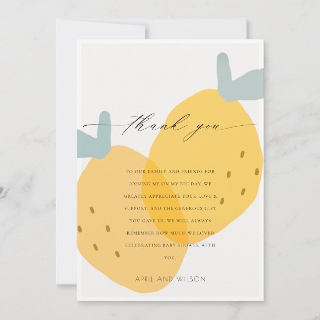 Cute Gult Lemon Fruktig Citrus Bright Baby Shower Tack Kort (Framsida)