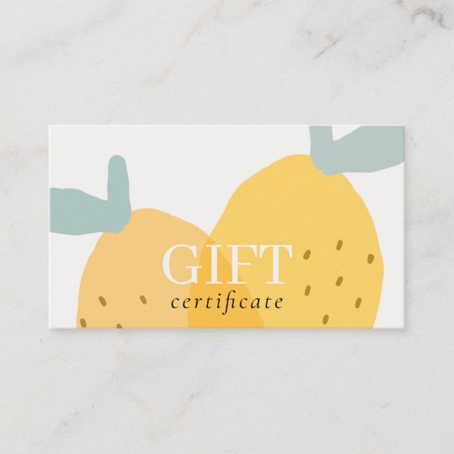 Cute Gult Lemon Fruktig Citrus Gift Certificate Visitkort (Framsida)