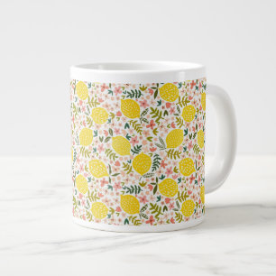 Cute Gult Lemons Modern Rosa Blommigt Jumbo Mugg