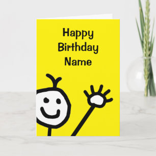 Cute Gult Little Smiling Ansikte Wave Birthday Kort