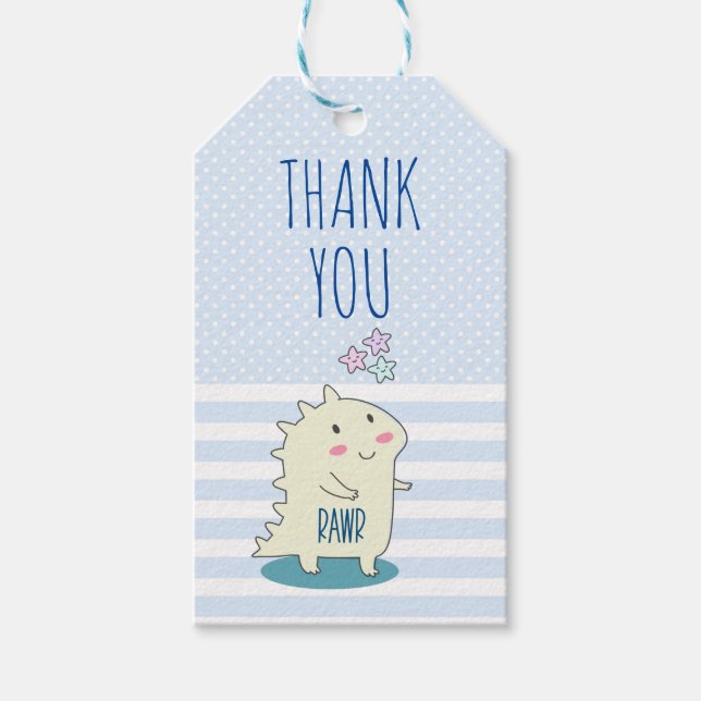 Cute Gult Lycklig Dinosaur Illustration Tack Presentetikett (Framsidan)