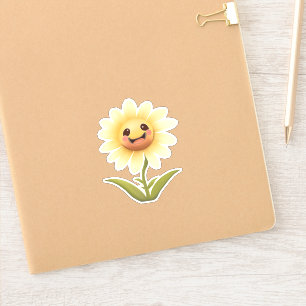 Cute Gult Lycklig Flower Klistermärken