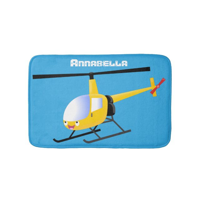 Cute gult lycklig tecknad helikopter badrumsmatta (Framsidan)