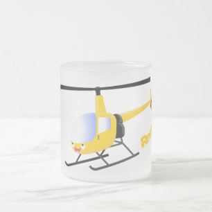 Cute gult lycklig tecknad helikopter frostad glasmugg