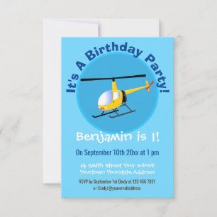 Cute gult lycklig tecknad helikopter inbjudningar