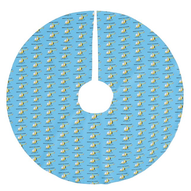 Cute gult lycklig tecknad helikopter julgransmatta borstad polyester (Framsidan)