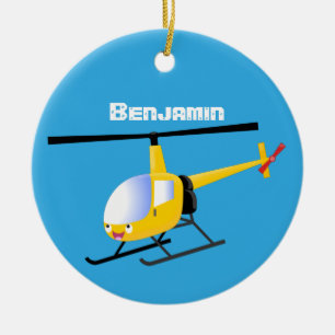 Cute gult lycklig tecknad helikopter julgransprydnad keramik