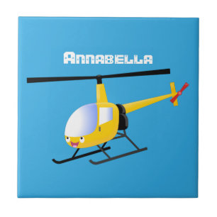 Cute gult lycklig tecknad helikopter kakelplatta