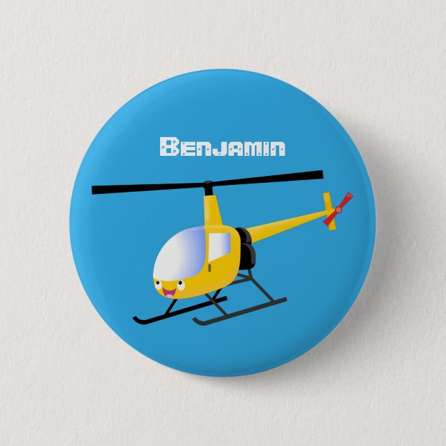 Cute gult lycklig tecknad helikopter knapp (Framsida)
